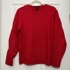 Lands’ End Women's Cotton Drifter Cable Crew Neck Sweater Rich Red Medium